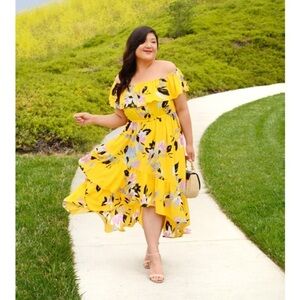 Lane Bryant Floral Tiered Hem Off The Shoulder Dress sz 26/28 Feminine Ruffle
